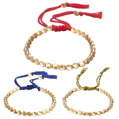 Unisex Handmade Braided Copper Beads Drawstring Lucky Rope String Chain Bracelet