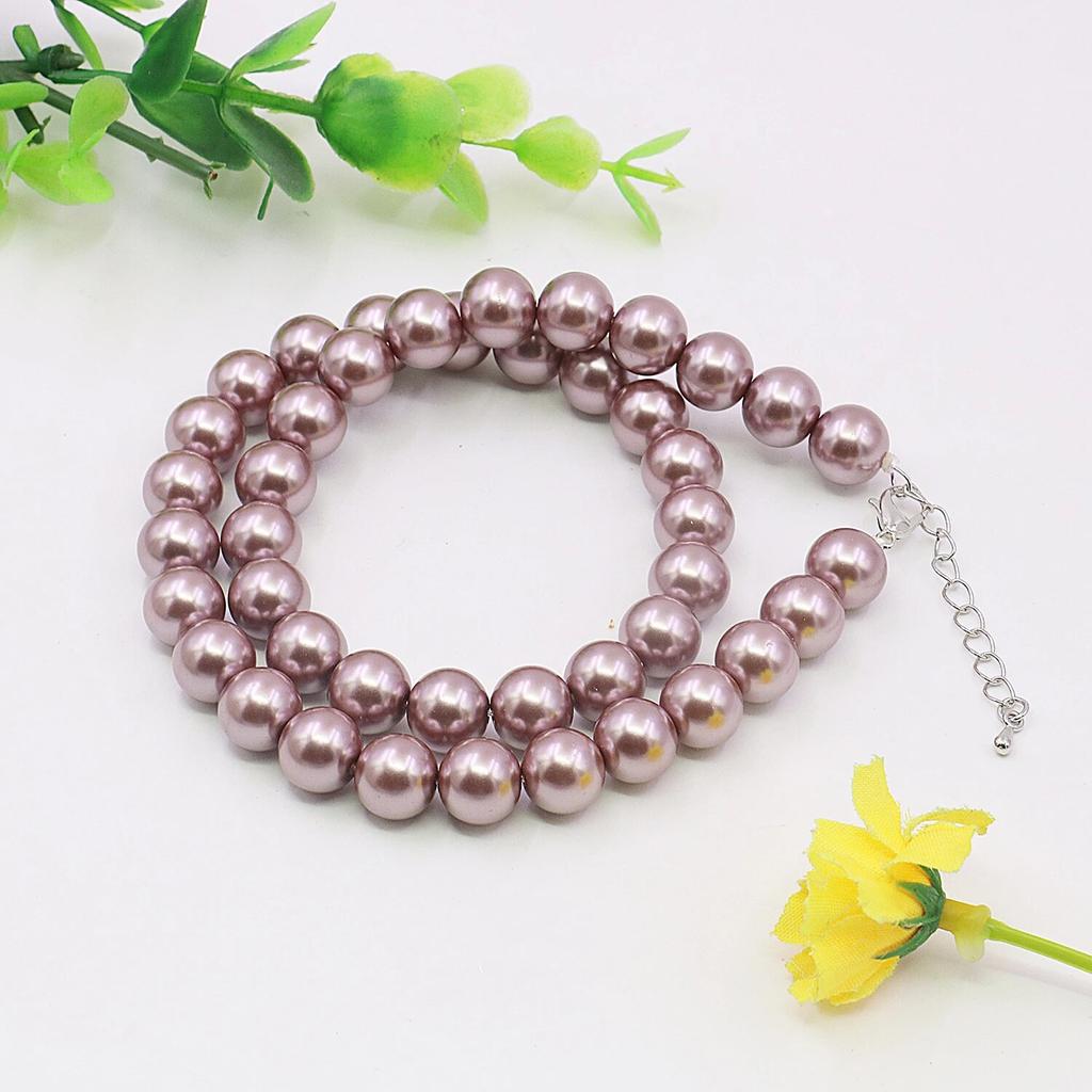 10mm Purple Shell Pearl Necklace Round Beads Neckchain,Chritmas Gifts for Women,18inch Women's Jewelry Making/Design