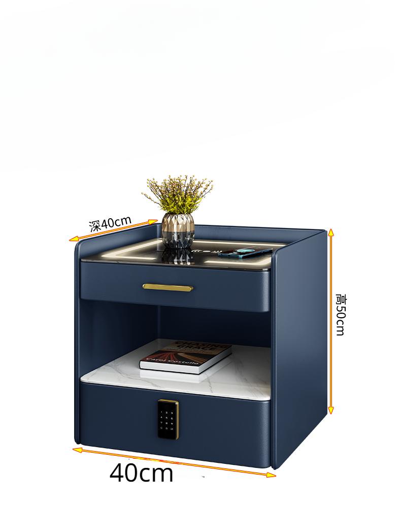 Light luxury solid wood bedside table multi-functional complete three-color lamp wireless charging password lock audio cabinet