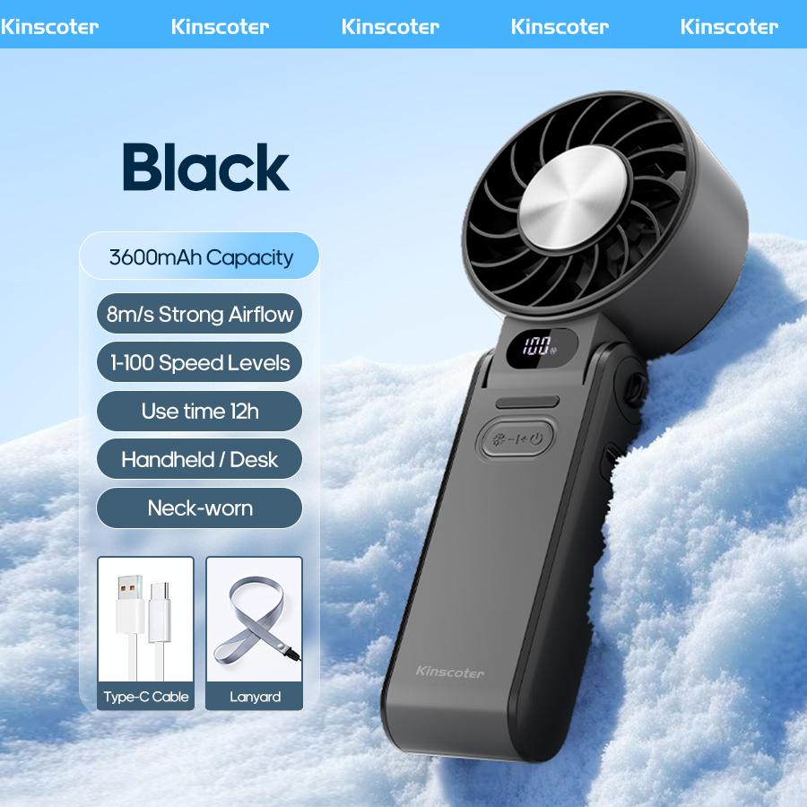 KINSCOTER Przenośny Ręczny Wentylator Zewnętrzny Składany Mini Chłodzący Akumulatorowy 3600mAh Bezstopniowa Regulacja Wysoka Prędkość Wentylator Turbo