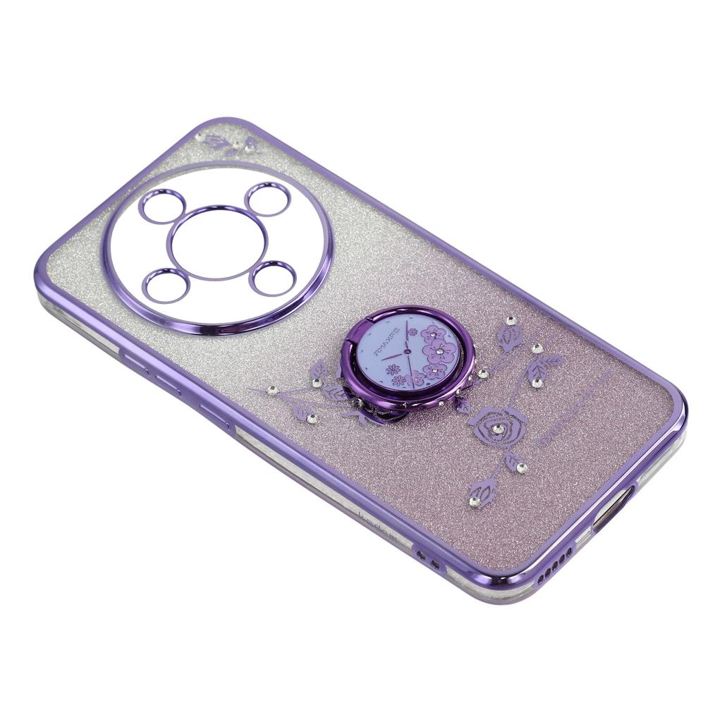 KADEM Etui na telefon do Honor Magic8 Lite 5G / X9d 5G / X70 5G Pierścień Stojak TPU Kwiaty Pokrowiec na telefon Gradient Brokat