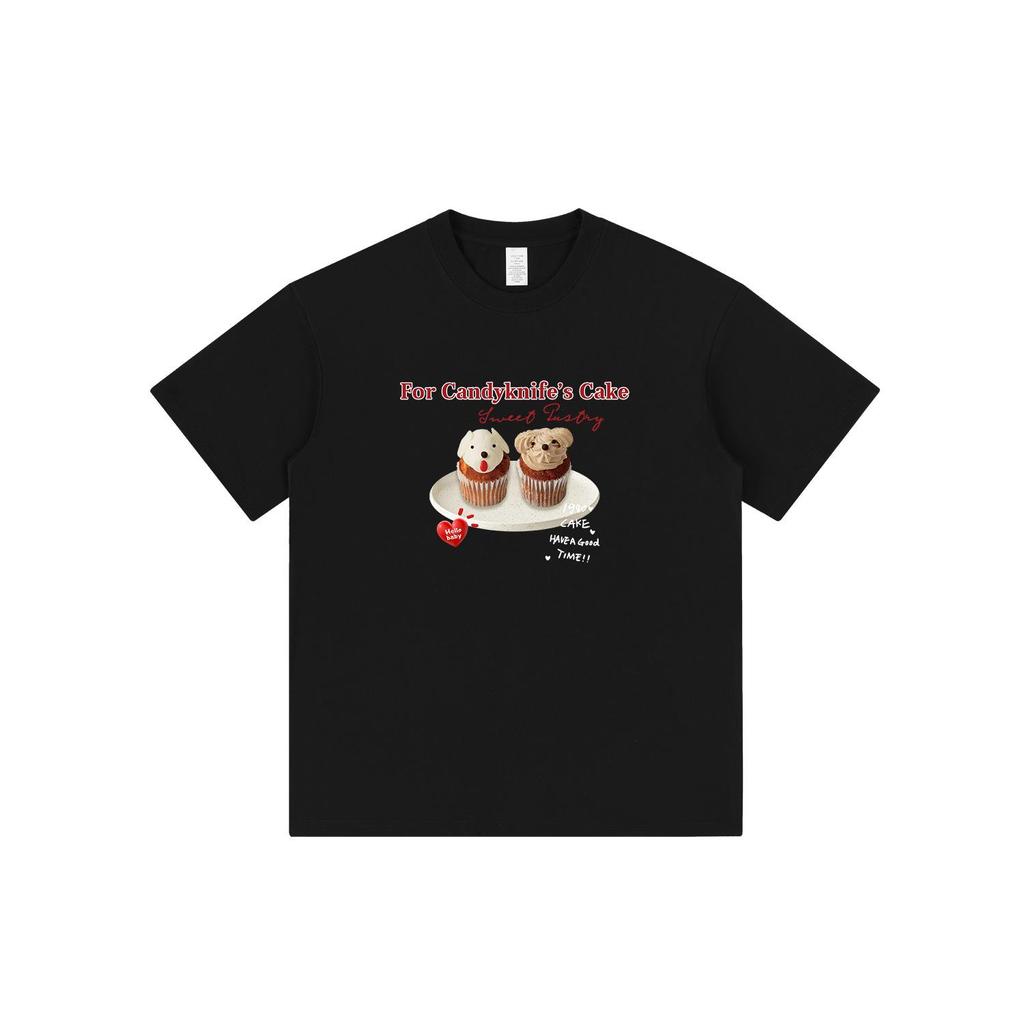 Korean Style Summer Cake Print Girlish Creamy Short Sleeve T-Shirt - Loose Round Neck Couple Outfit