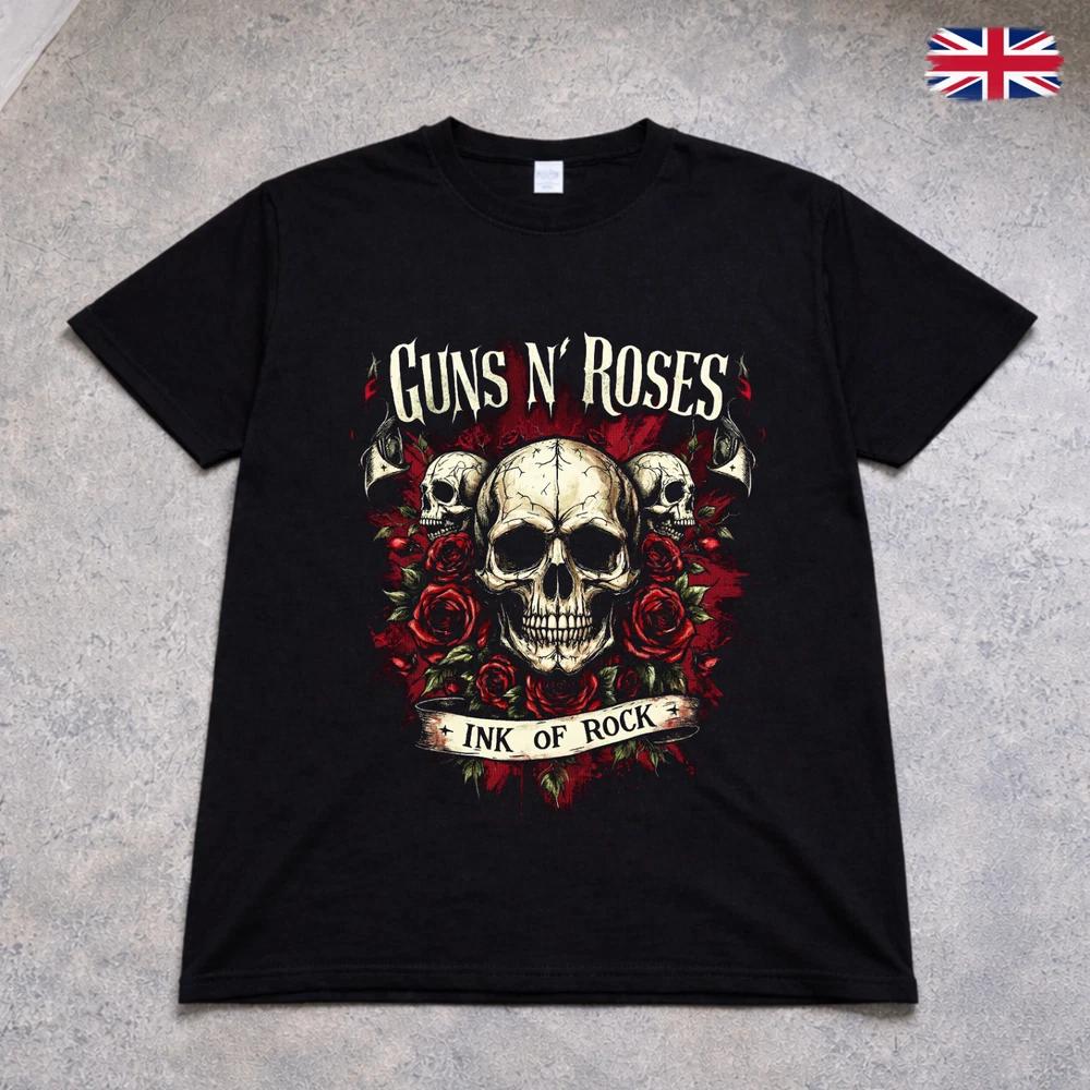 Guns N Roses Band T Shirt Skull Roses Rock Graphic Tee Adults Kids Black 2XL