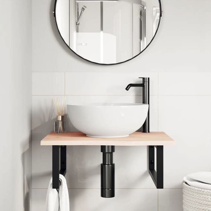 VidaXL Étagère de vasque murale acier et bois de chêne massif 3302593
