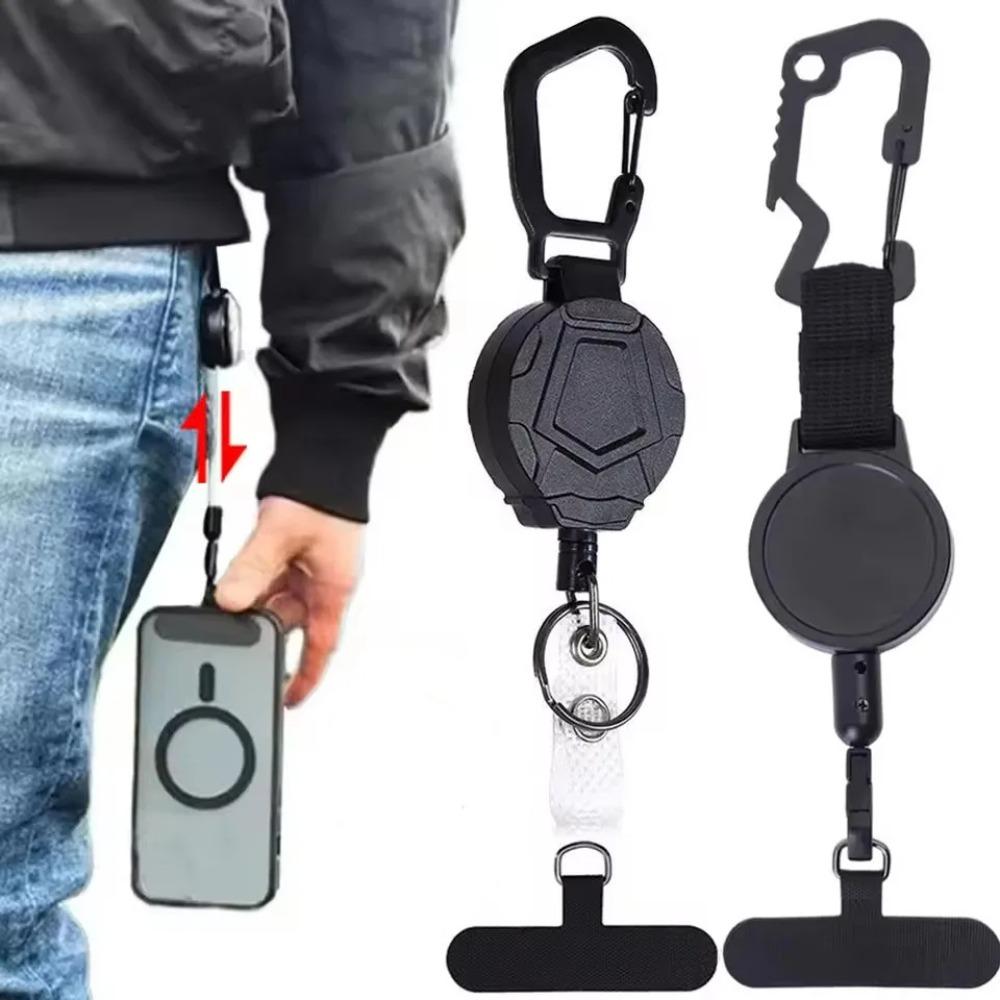 Alloy Retractable Key Reel Black Wire Rope Holder Portable Carabiner Clip  Outdoor Backpack Use