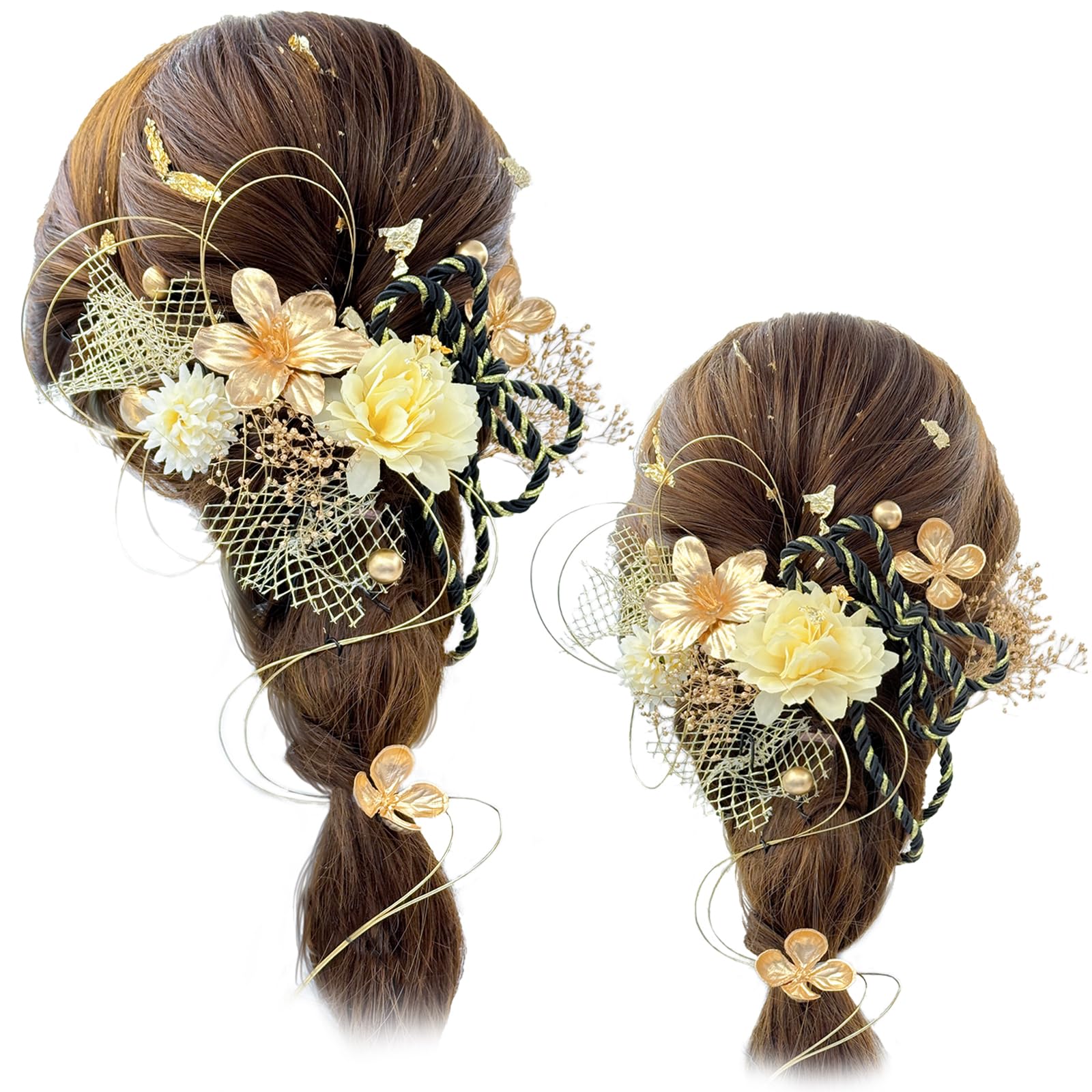 

JZOON Hair Ornament for and Japanese Perfect for and Features Dried Gold Japanese Kumihimo and Available in Gold and J0023 Coming-of-Age Ceremonies,