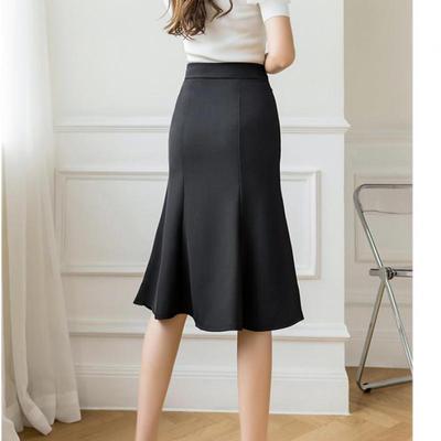 Summer Medium Length High Waist Women Fishtail Skirt Formal Trumpet / Mermaid Office Black Skirts
