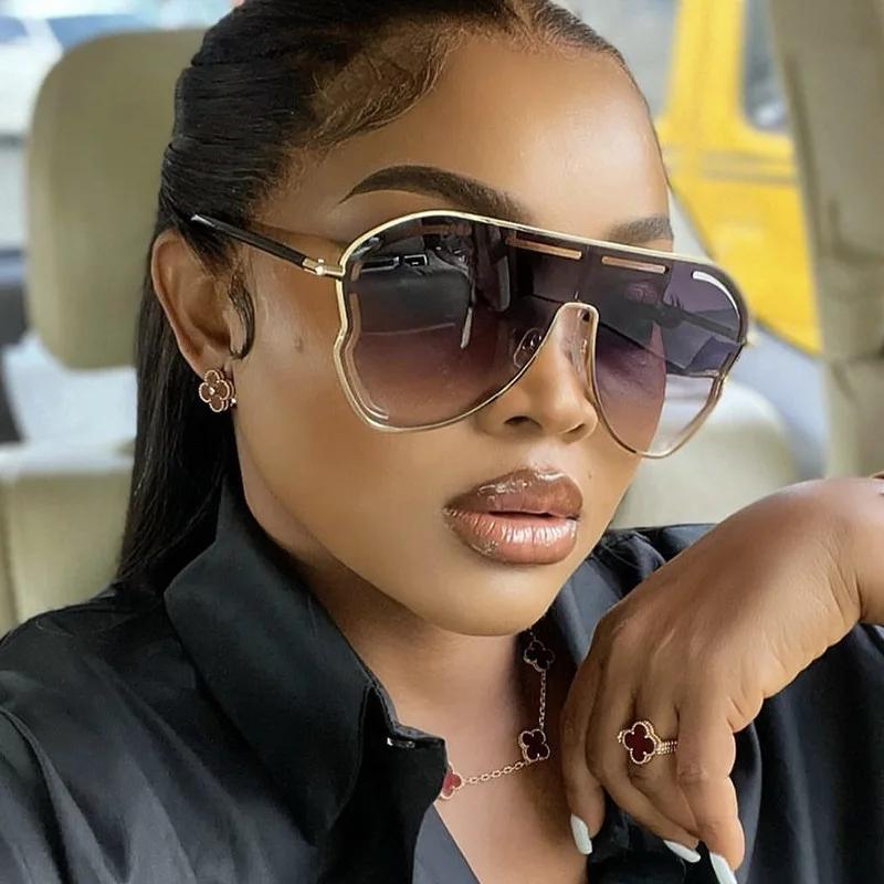 Oversized Shield Punk Sunglasses Women Luxury Square Metal Big Frame UV400 Sun Glasses Personality Eyewear