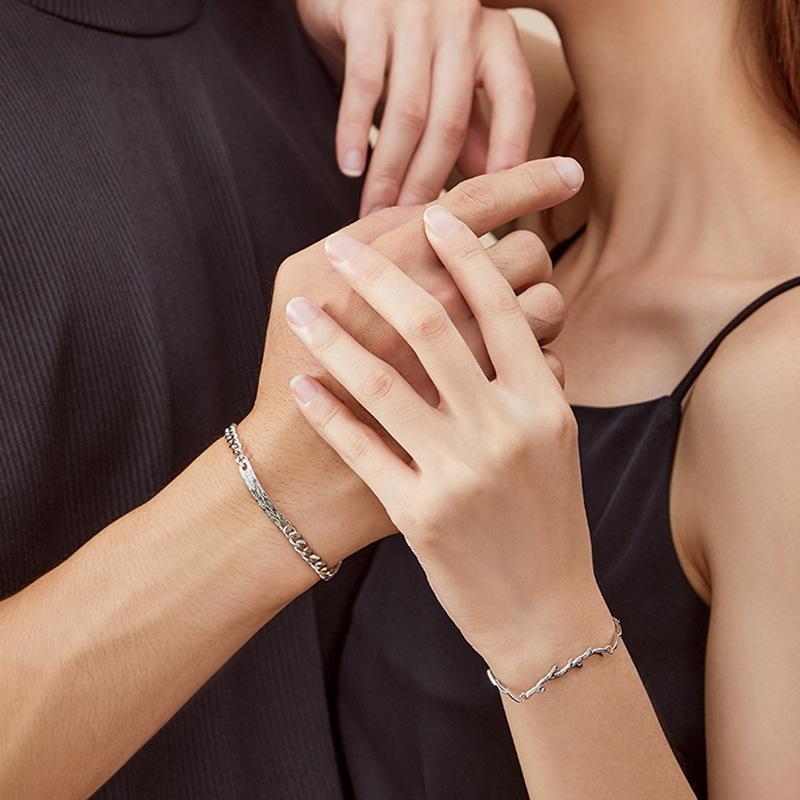 Sterling Silver Wood & Branch Couple Bracelets – Niche Design Christmas Gift for Couples