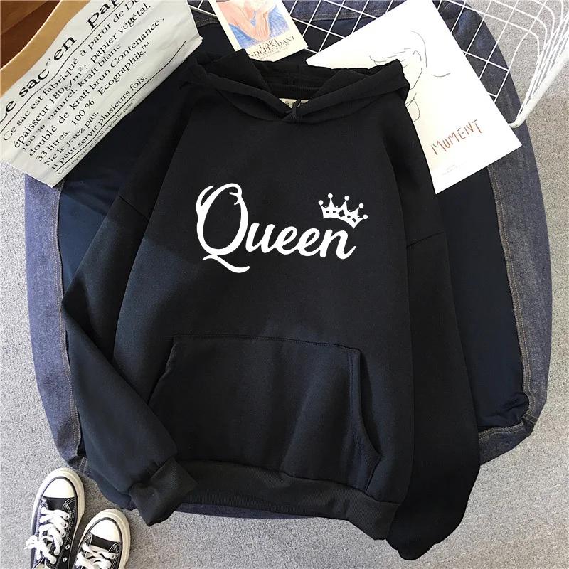 Queen Printing Womens Hoodies Casual Sweatshirts Outdoors Sports Jogging Woman Clothing Autumn Winter Fashion Street Sportswear