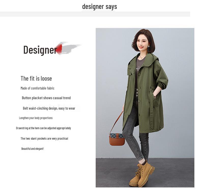 Plus Size Mid-Length Trench Coat for Women - 2024 Autumn Fashion, Loose-Fit & Slimming Design
