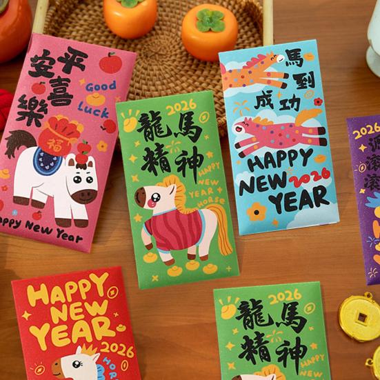 6 ks červených obálek pro čínský Nový rok 2026 Rok koně Balíčky s penězi pro štěstí Červené Hong Bao pro Jarní festival Lunární Nový rok