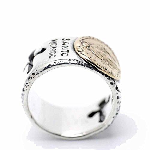 Silver One Miraculous Medal Flat Cutout Cross Maria Sterling Silver 925 Ring for Men [Size 19] Christian Miraculous Medal Ring