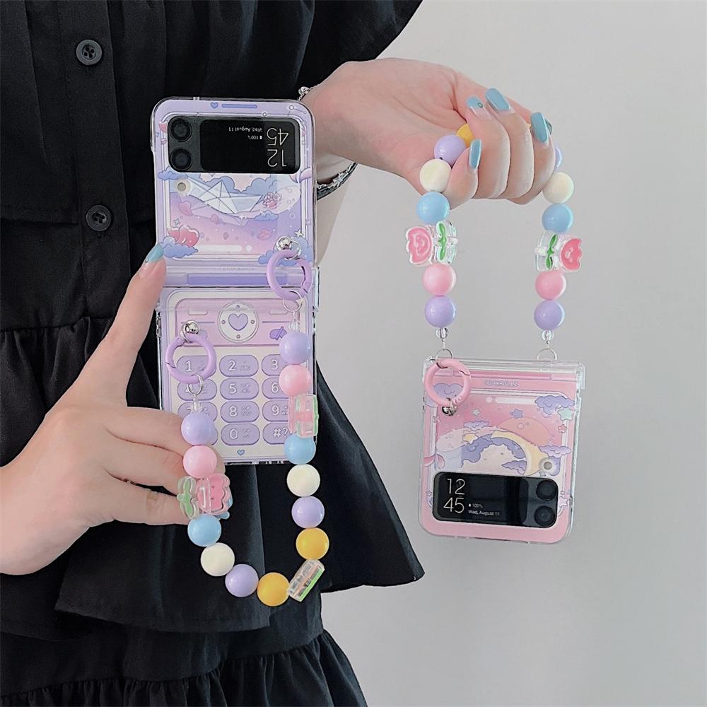 Cute Case for Samsung Z Flip 5 4 3 6 Case Strap Ins Korean Phone Cases for Samsung Galaxy Z Flip 6 ZFlip 3 4 Hand Chain Cover