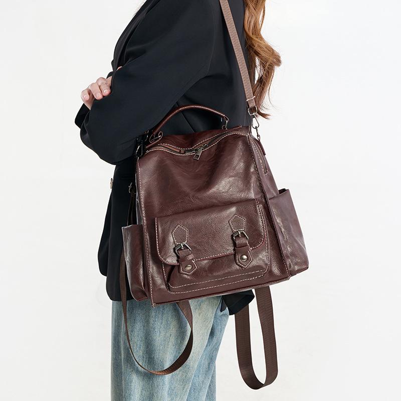Women's Retro British Style Backpack Simple Fashion Travel Shoulder Bag PU Material Street Trend Zipper Opening Daily Match