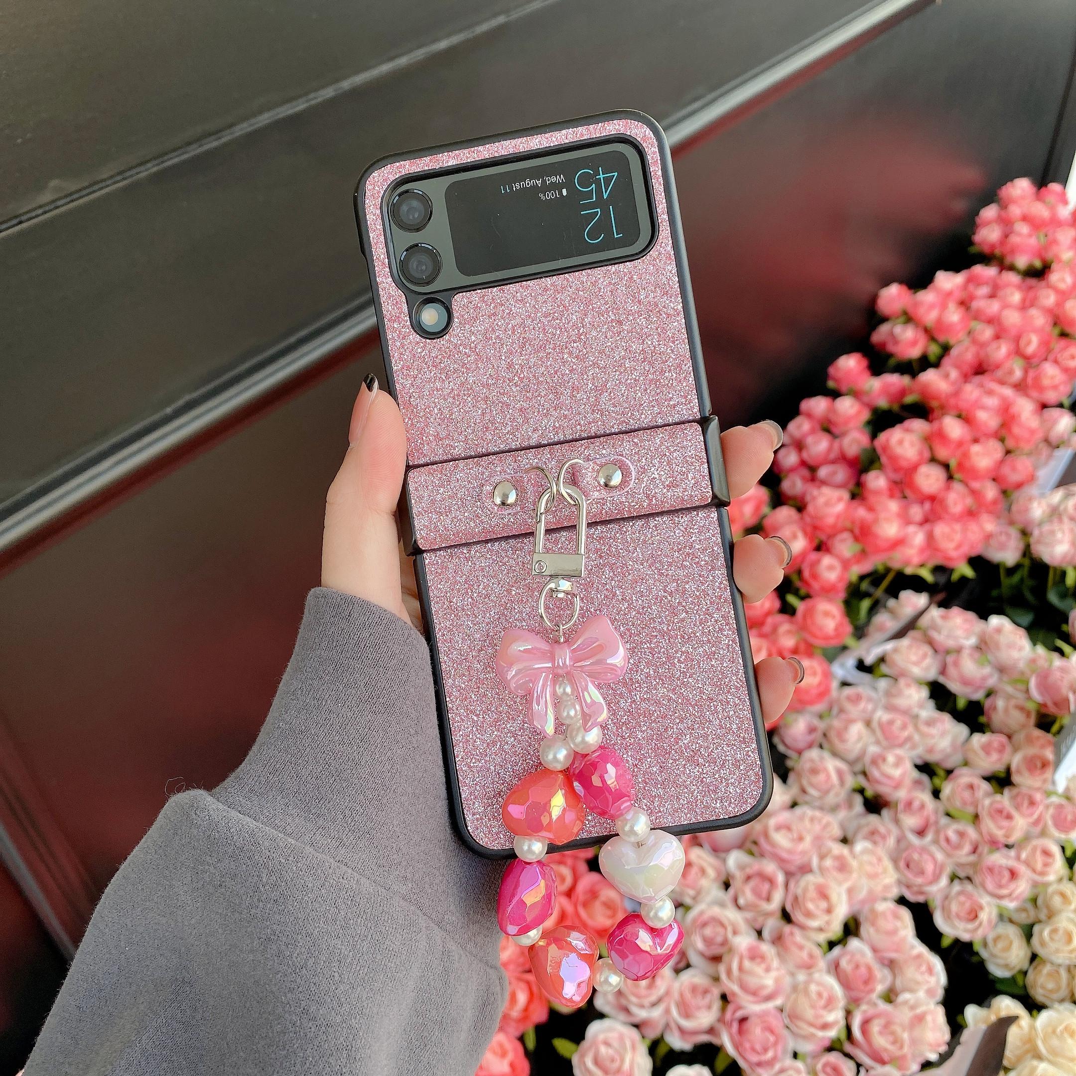 

Блестящая сумка через плечо для телефона Samsung Galaxy Z Flip 4 3 Flip4 Flip3 5G/oppo Find N2, флип-чехол на плечо, ожерелье, ремешок, кожаный чехол oppo Find N2 Flip розовый