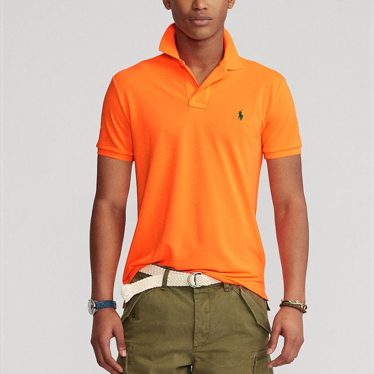 Polo Ralph Lauren SS22 Solid Color Logo Embroidered Half Button Pullover Short Sleeve Polo Shirt Men Tops Orange MNPOKNI1N820669-800