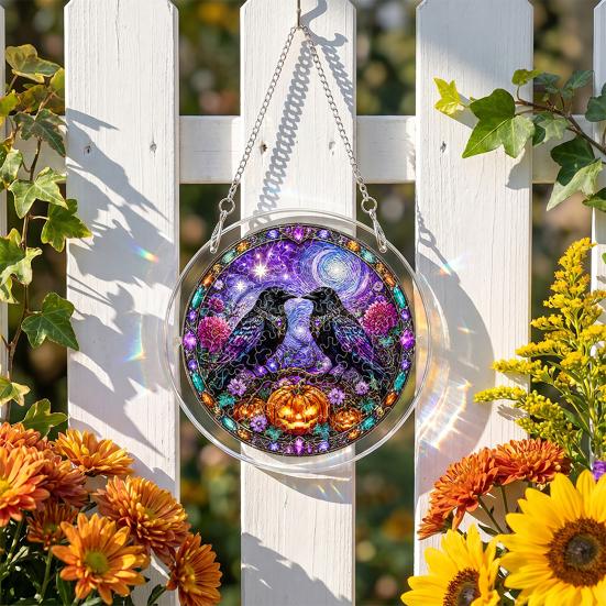 DYS Halloween Acrylic Puzzle Suncatcher, 7.87 Inch Sun Catcher Window Hanging Ornament, Ideal for Gifting and Home Decor