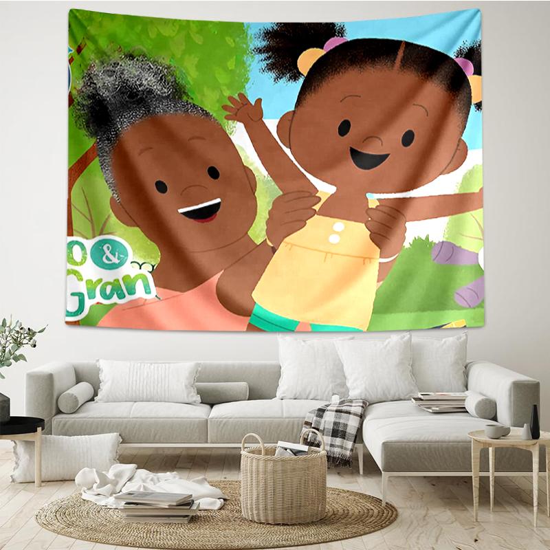 Jojo And Gran Gran Print Tapestry, Backdrop, Easy Setup, Ideal for Bedroom, Office & Living Room, with Aesthetic Wall Hanging Decor.