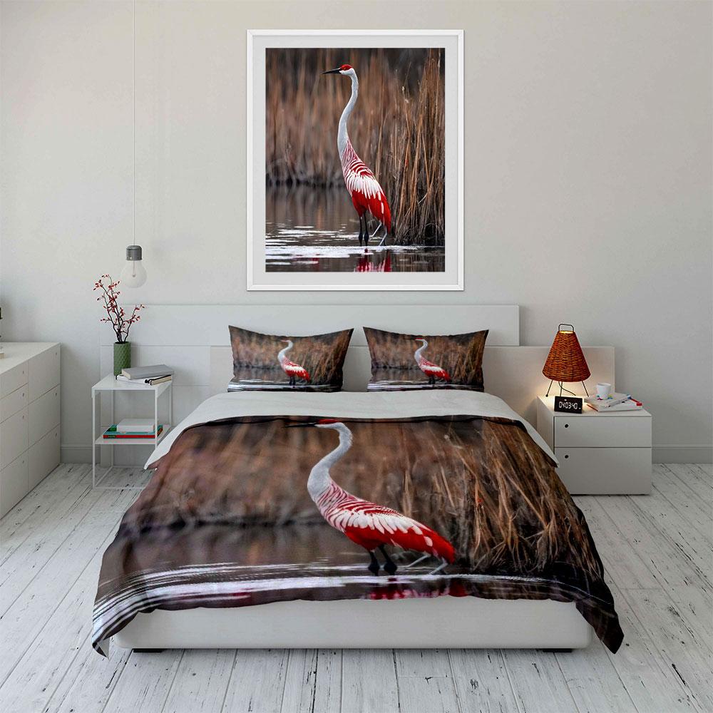 Elegant Crane Art Set Decor Soft Skin-Friendly Bedding Set Includes 1 Duvet Cover And 2 Pillowcase Gift