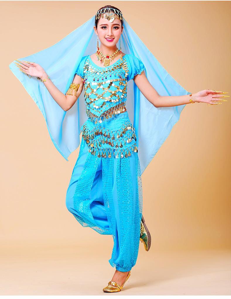 YX Belly Dance Costume Set: Ethnic Indian Dance Pants & Highlights Stage Performance Outfit