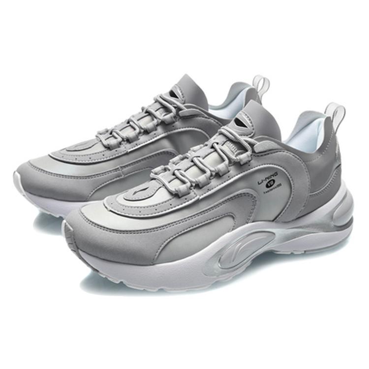 Li Ning Synthetic Leather, TPU Slip Resistant Abrasion Resistant Low Top Running Shoes Men's Snow Gray ARHQ063-4