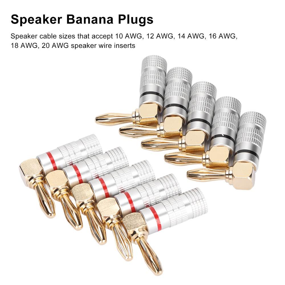 10PCS 24K Copper Gold Plated 90 Degree Right Angle Banana Plugs for 4mm Speaker Cable Sound Jack