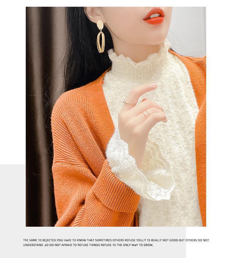 Women's Autumn/Winter 2120 Lace Fleece-Lined High Neck Base Layer Top - Fashionable, Thickened Innerwear 