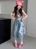 Summer 2026 Cartoon Graffiti Girls' Wide-Leg Jeans - Medium & Large Sizes, Thin Seven-Quarter Length