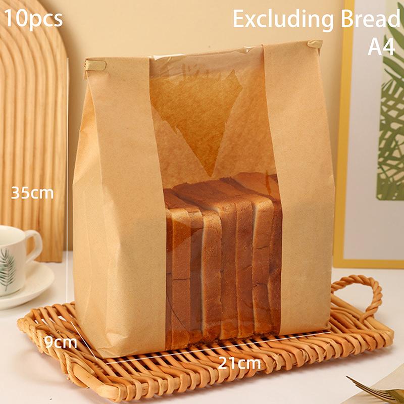 New 10 PCS Iron Wire Kraft Paper Window Toast Bread Cookies Packaging Bag Baking Biscuit Oil Proof Slice Cake Storage Pouches