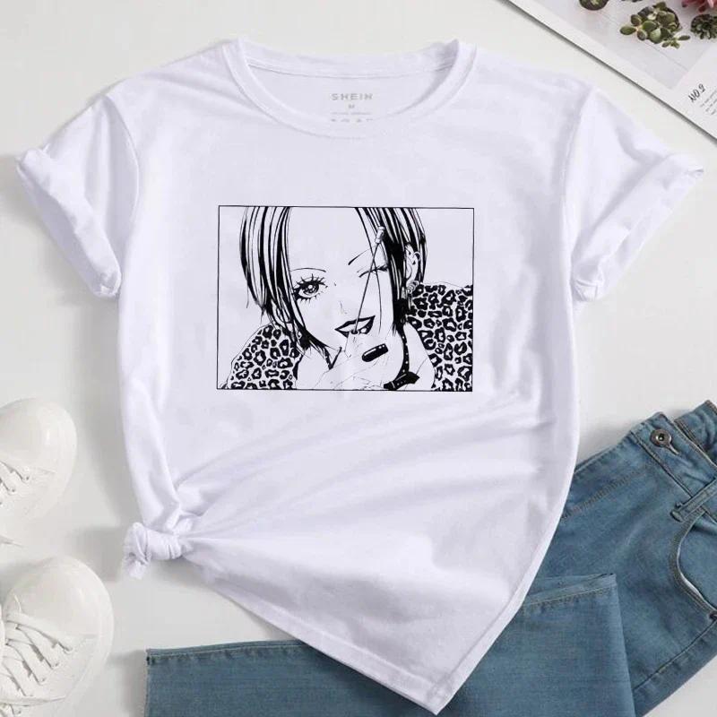 Nana Japanese Anime Summer Short Top T-shirt Women's Heart Pattern Anime T-shirt White Short Sleeve Casual Harajuku T-shirt Top