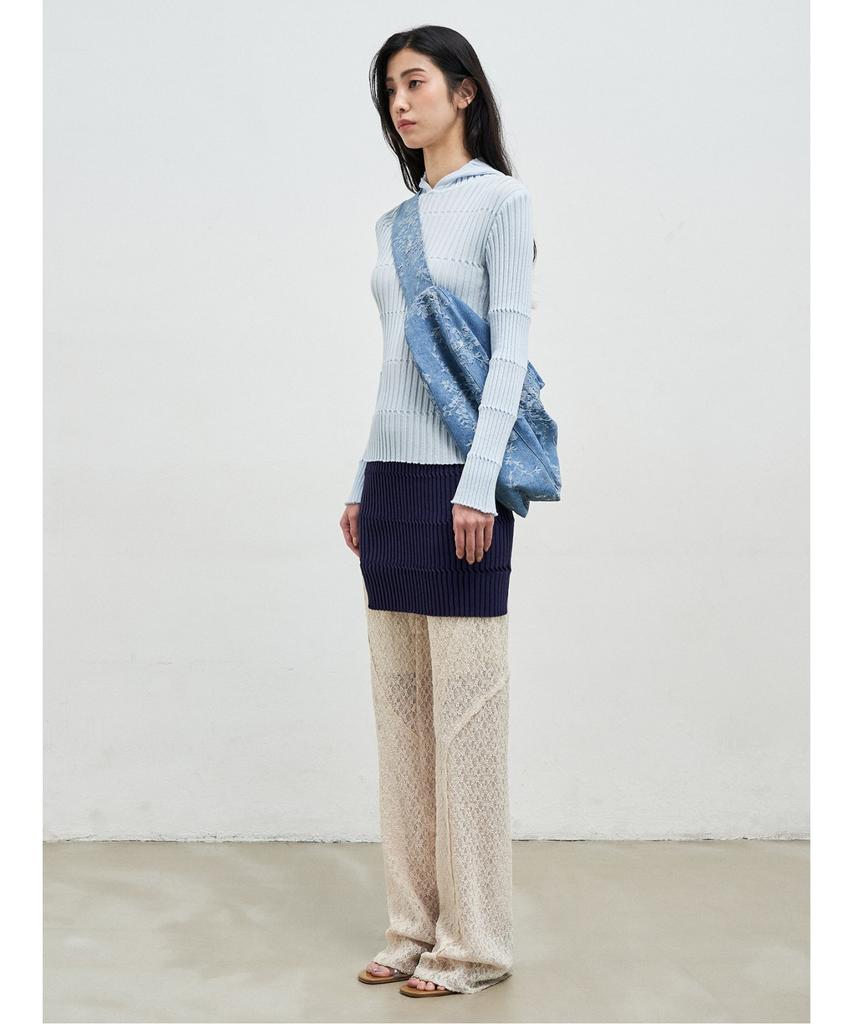 Anggae Flower Jacquard Denim Triangle Bag Blue
