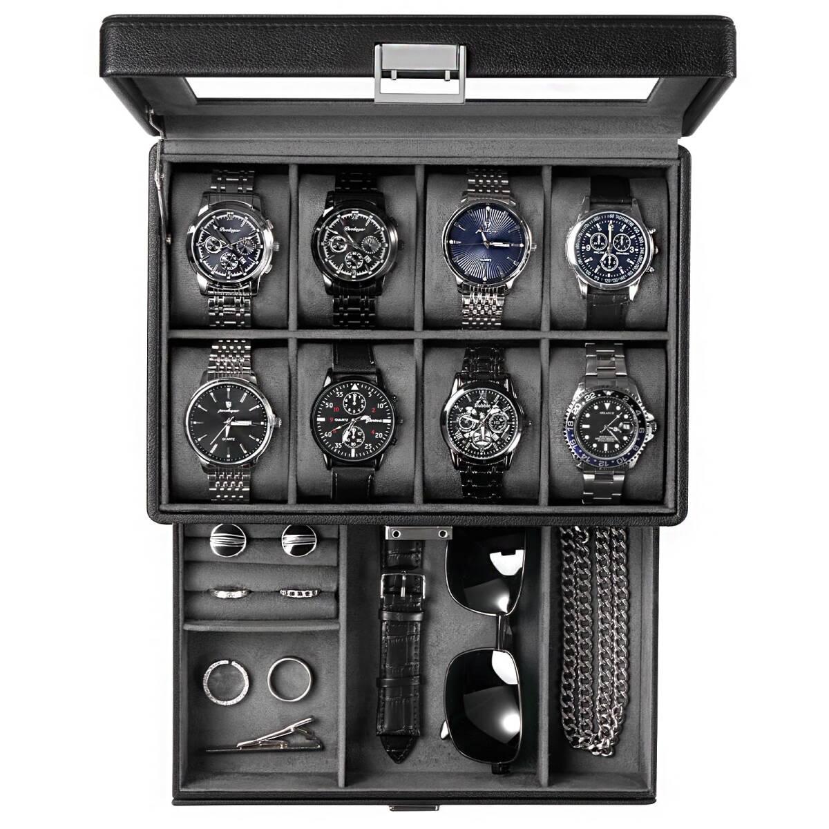 Used ProCase Watch Case Made of PU 8 Pieces 2 Tier Watch Box Unisex Storage Box Accessory Case A hareru