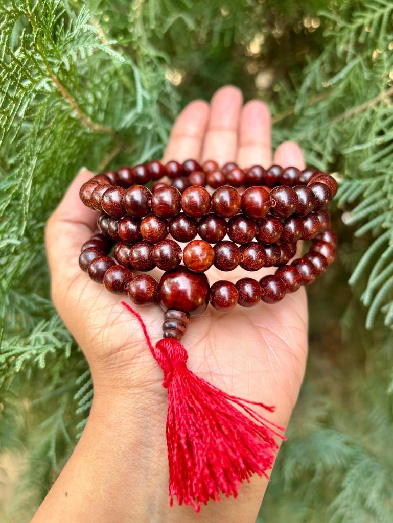 9 mm round 108+1 Bead Indian Origin Red Sandalwood Laal Chandan Japa Mala Rosary Uncolored Untreated Yoga Prayer Healing Meditation