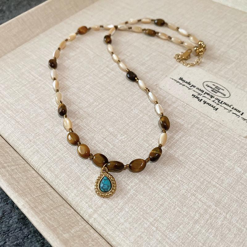 

Винтажное цветочное ожерелье в стиле «Тигровый глаз» - Осенне-зимняя высококлассная цепочка для свитера