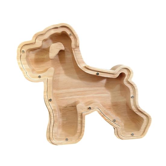 Wooden Dog Piggy Bank with Clear Front Unbreakable Puppy Coin A