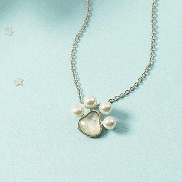 

Ожерелье-подвеска из стерлингового серебра 925 пробы с круглым жемчугом и милой кошачьей лапой для женщин и девочек, вечерние украшения, колье-воротник Dz808 серебряный