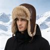 Winter Warm PU Fleece-Lined Aviator Hat Men Women - Windproof Waterproof Ear Protection Cap In Red Brown Black Khaki Navy