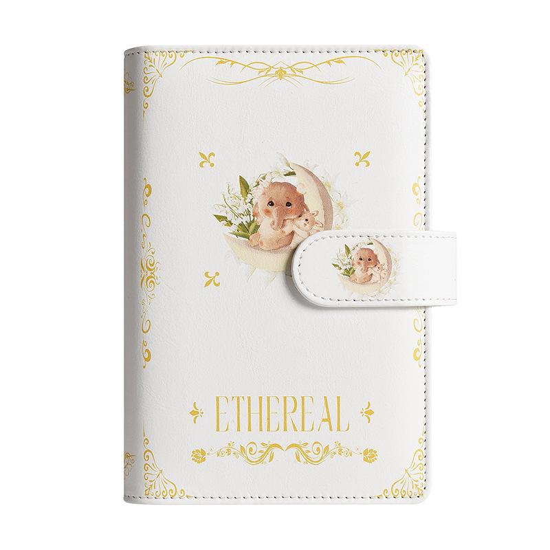 A6 White Cute Animal  PU Leather DIY Binder Notebook Cover Diary Agenda Planner Paper Cover School Stationery
