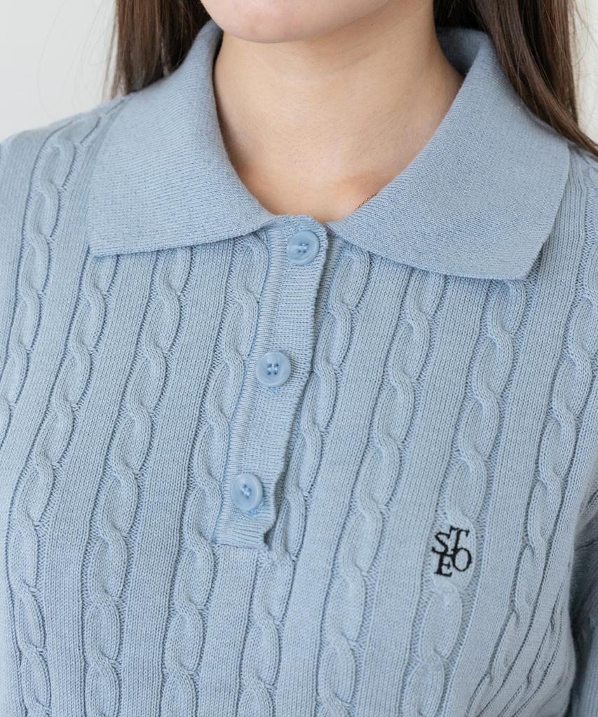SELITIO Women'S Color Point Cable Collar Knit Cool Grey