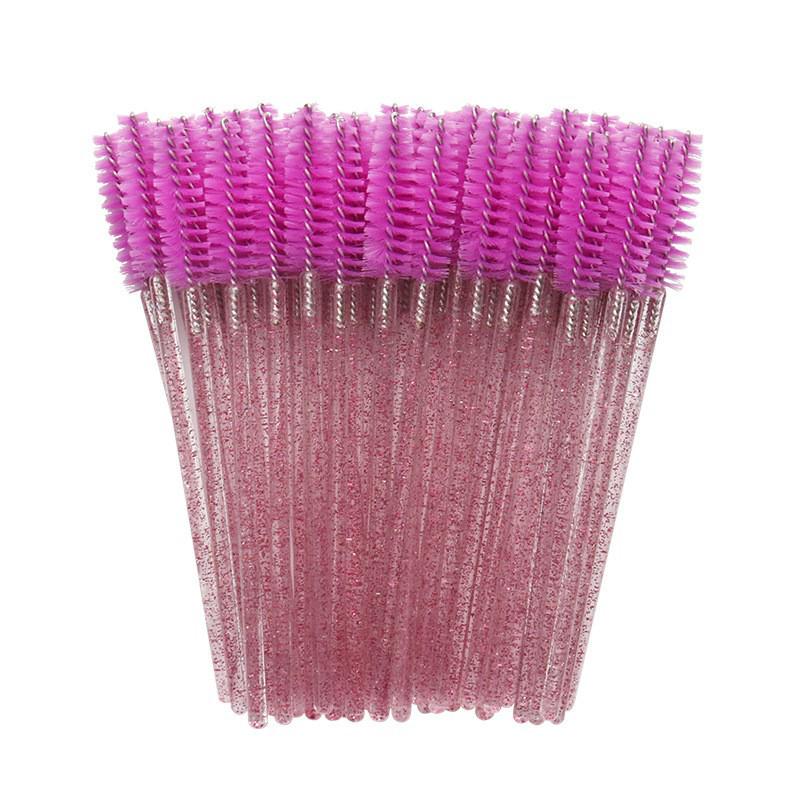Crystal Handle Disposable Eyelash and Eyebrow Brush - 50 Pack Spiral Comb for Extensions