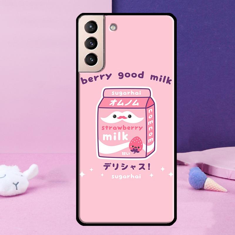 Kawaii Strawberry Milk Phone Case For Samsung Galaxy S25 Ultra S24 S23 Ultra S9 S10 S20 S21 S22 Plus S24 FE Cover