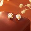 Freshwater Pearl Flower Stud Earrings Women Sterling Post Gold Plated Minimalist Jewelry