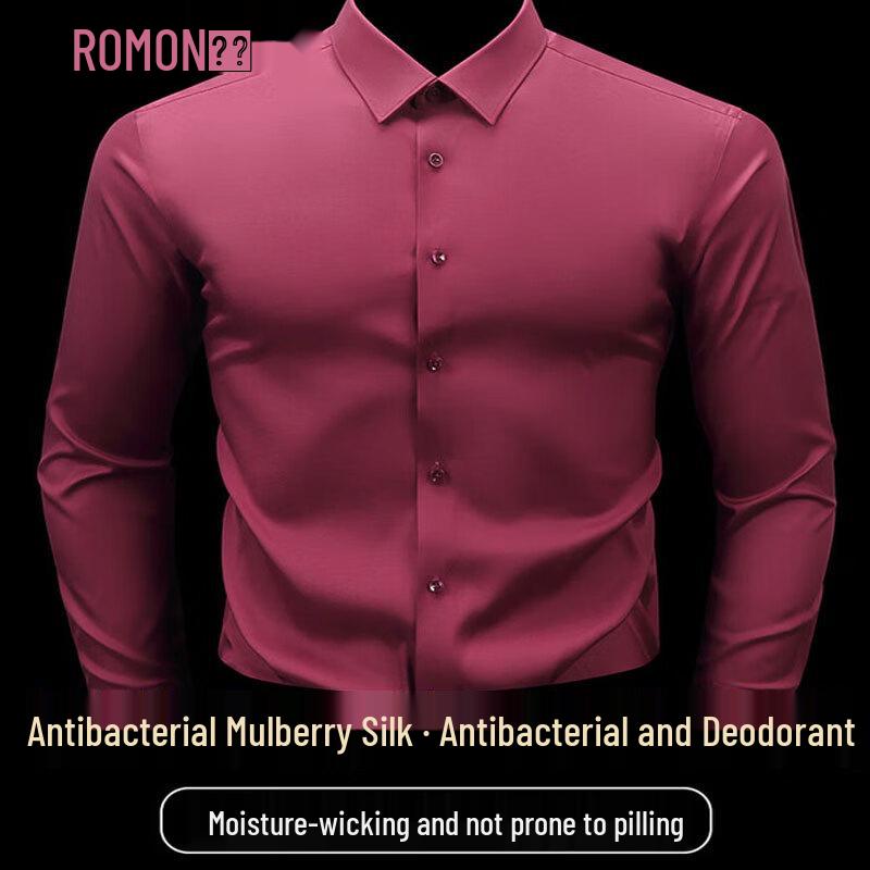 Romon Men s 7A Anti-Bacterial Mulberry Silk Blend Long-Sleeve Formal Shirt 45