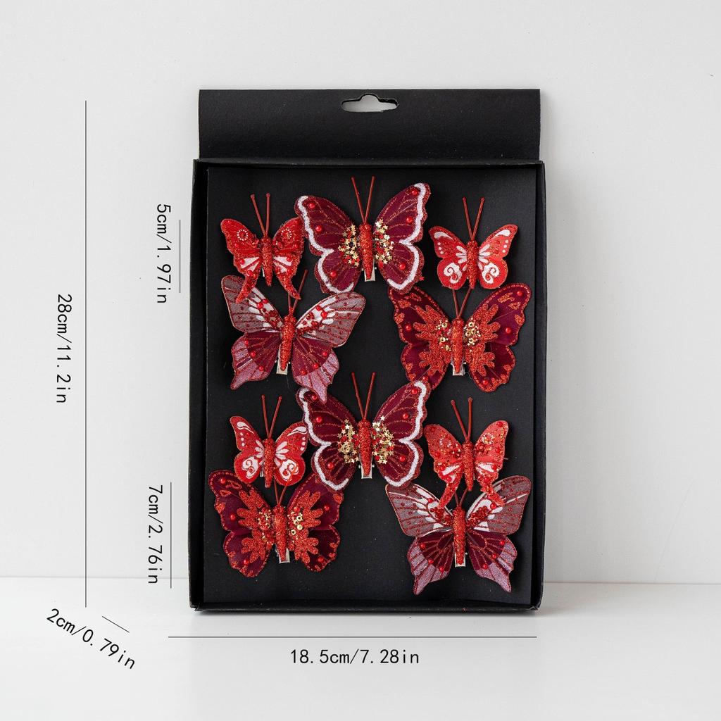 10PCS 5-7cm Simulation Butterfly Fabric Feather Color Butterfly Combination Set Christmas Decoration Small Gift Christmas Tree Ornament
