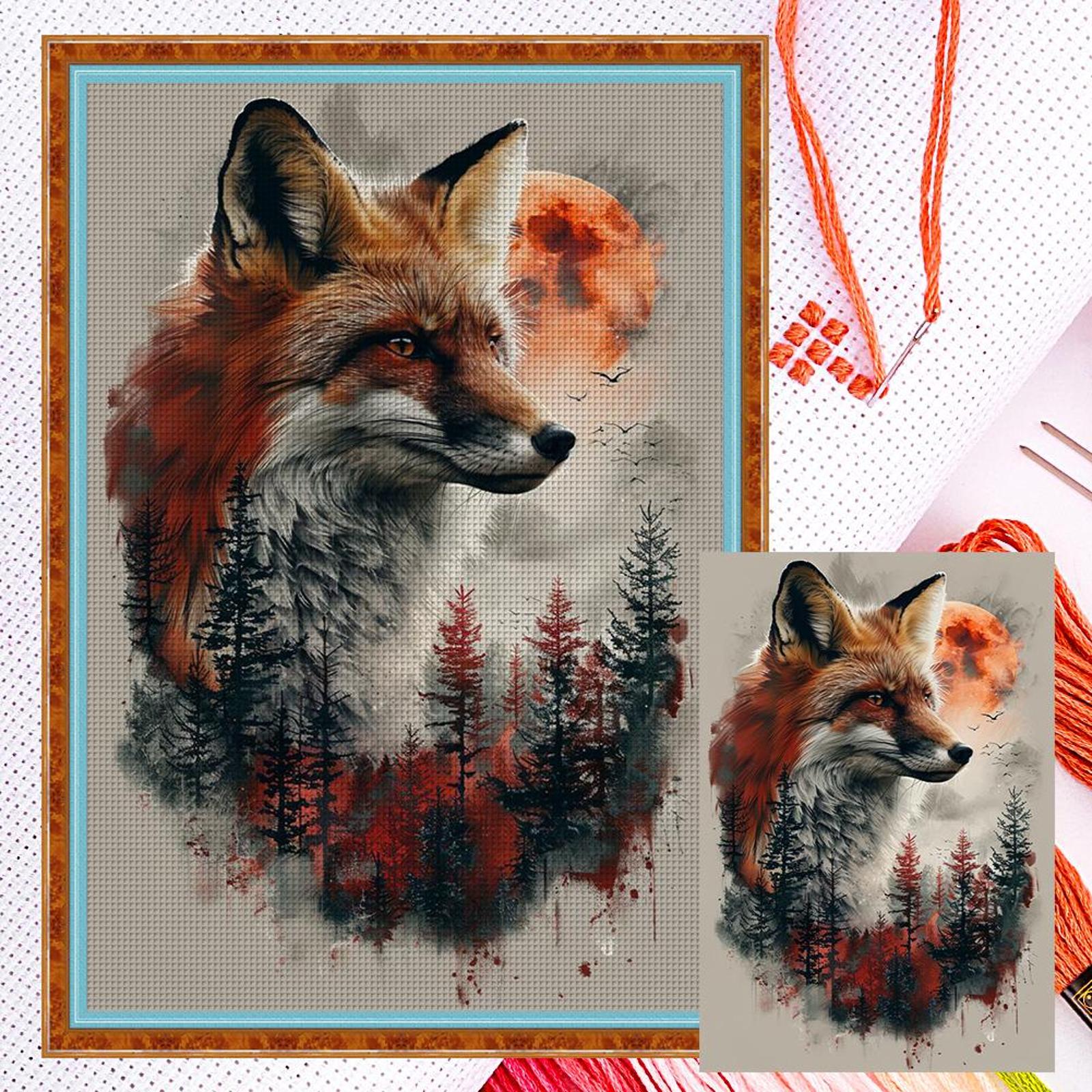 Full Embroidery cotton Thread 11CT Forest Fox Cross Stitch Kit Art 40x60cm