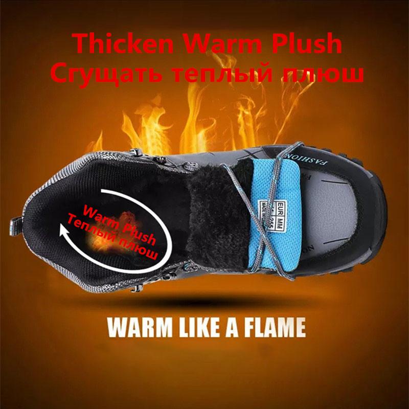 Men Winter Snow Boots Waterproof Leather Sneakers Super Warm Outdoor Male Hiking Work Shoes