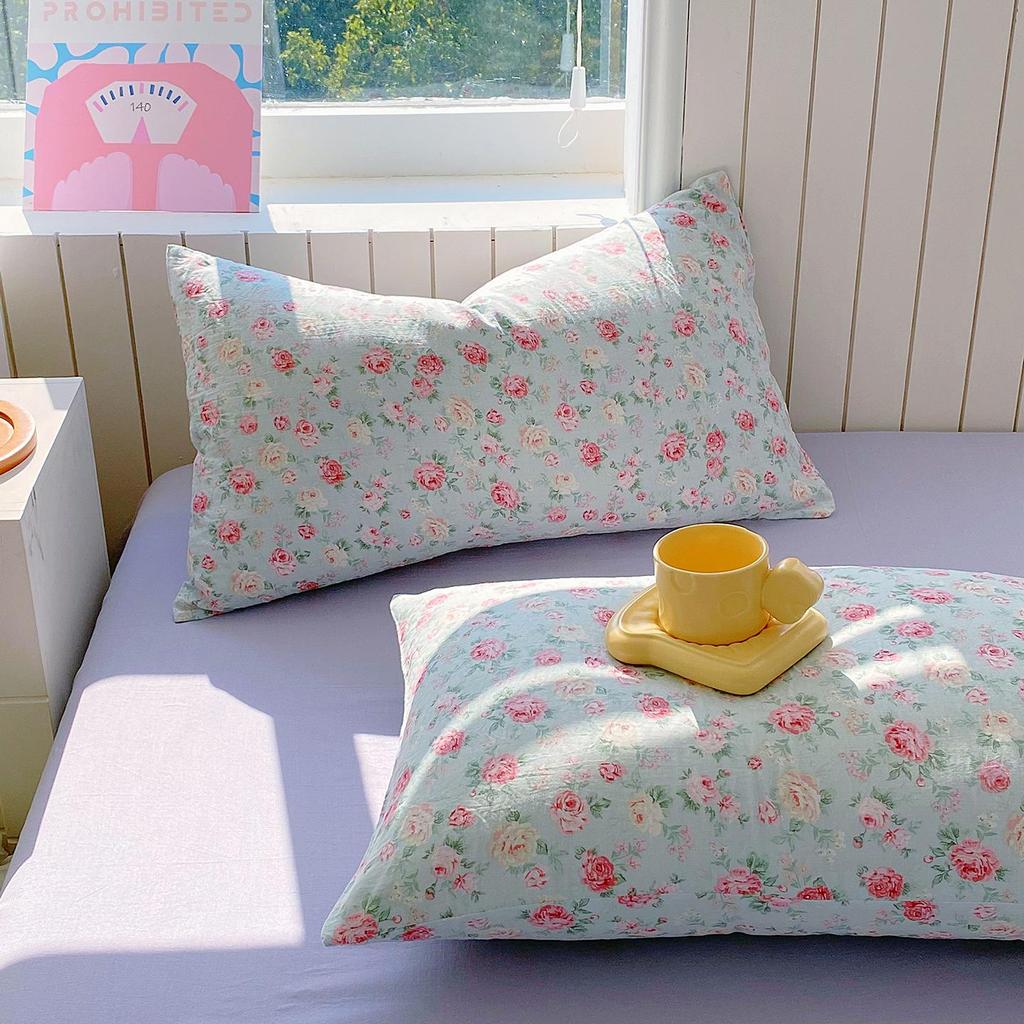 Class A Soft 100% Cotton Double Layer Gauze Pillowcase - Small Floral, Breathable, Single Piece for Summer
