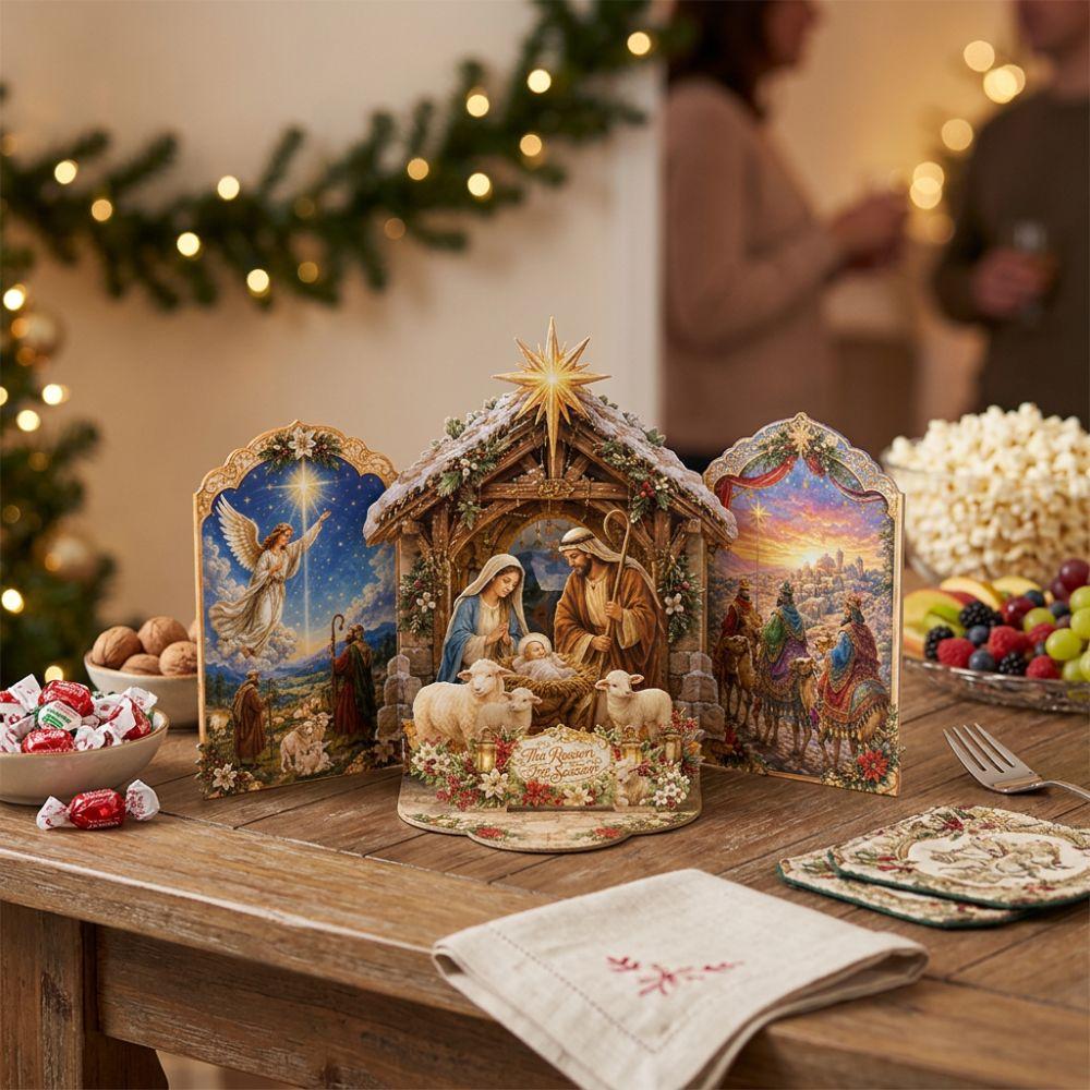 Holy Theme Nativity Scene Pop Up Card Vintage Style Xmas Advent Gift Card Christmas Party
