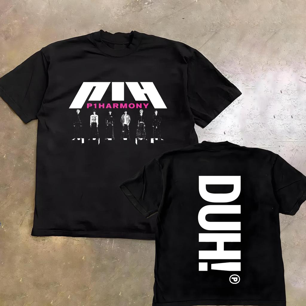 2026 Hot Sale Summer Men P1Harmony DUH Same T-shirt Kpop Print Summer Short Sleeve Tee for Fans Men Women Clothing Streetwear Oversized Short Sleeve